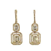 14K Yellow Gold 0.40ctw Baguette & Rounds Hanging Earring