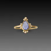 Blue Sapphire Teardrop Ring with Diamond Trios