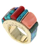 14K Gold Ring With High Grade Natural Multi-Stone Inlay Design