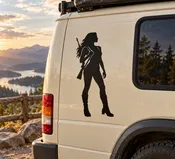 Adult Woman in Boots with Slung Rifle Vinyl Decal - GirlsWithGunsCX012