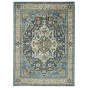 10'2''x14 Hand Knotted Wool Blue ,Beige Oushak Geometric Curvilinear Medallion-and-Corner Tabriz Rug