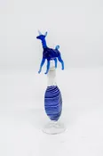 Hand Blown Glass Perfume Bottle: Blue Llama with Square-Shaped Swirl Base