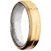14K Yellow Gold + Polish , Treebark1 Finish + Damascus