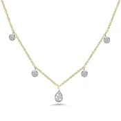14K Two Tone Diamond Station Necklace Pear Pave SI1 Trendy Elegant