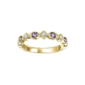 10Kt White Gold Stackable Band, Set With 4-Round Sapphire Stones .14Ct
