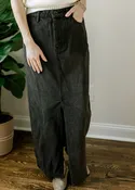 Black Paneled Denim Midi Skirt
