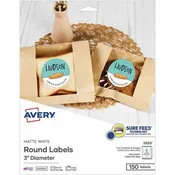 Avery  Multipurpose Label - 3" Diameter - Round - Matte White - 6 / Sheet - 150 Total Label(s) - 150 / Pack