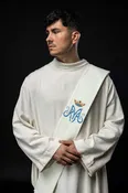 Ecru Deacon stole with Marian embroidery