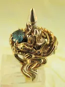 14K Gold Dragon and Silver Castle Ring set with Blue Zircon