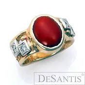 14kt Gold Red Coral Diamond Ring Size 7.25