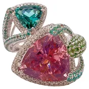 Avakian Pink Blue Tourmaline Tsavorite Diamond 18K White Gold Snake Ring