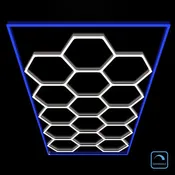Dimmable Hexagon LED Lights – 15 Grid with Blue Color Border (15.9' × 8' / 4.84 m × 2.43 m)