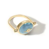 10 Karat Yellow Gold Spinning Star Ring with Milky Aquamarin...