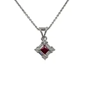 0.24Ct Princess Cut Ruby and 0.45Ctw Diamond Pendant in 18K White Gold