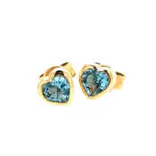 14KT Delicate Heart-Shaped Blue Topaz Stud Earrings