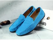 Men's Blue Penny Loafers with Slip-On Design and Moc Toe
