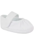 Girls White Satin Crib Shoe with Pleated Front