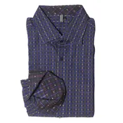 Long sleeve mens's dress shirt (size L) in dark blue ivory jacquard in cotton — kokovenice.com