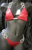 1006  red bikini with rhinestone ring connectors