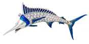 1950's Diamond Enamel 18 Karat White Gold Vintage Mid Century Blue Marlin Fish Brooch