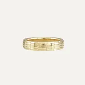 14K Yellow Gold Architectural Design Engraved Men's Ring