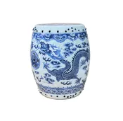 10" Chinese Blue White Porcelain Double Dragons Round Shape Stand Display Art GB677S