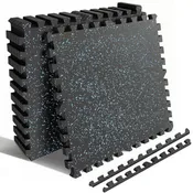 0.6 Inch Thick Gym Floor Mats with Interlocking Design - Black+Blue