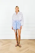 Blue Pinstripe Sequin Mini Wrap Skirt