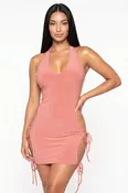 D25305A - TWIST HALTER TOP SEXY MINI DRESS