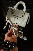 Alanie Thong Strap Mule Heels - White Polka Dot