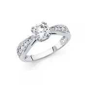 14KW 3mm CZ Engagement Ring with round tapered stones on sides
