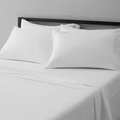 Amazon Basics 4-Piece Deluxe Microfiber Striped Sheet Set, Queen, Bright White Stripe