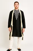 Black Men's Kurta Pajama Set with Matching Shawl – Wedding Wear | Plus Sizes up to 7XL