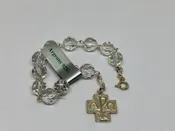 8mm 32faceting Hyaline Quartz rosary bracelet sterling silver crucifix of Peace