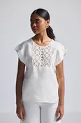 Boxy Top with Embroidered Lace Detail -COL