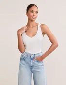 Augusta Ribbed V Neck Tank - Heather Ash