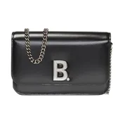 Balenciaga Black Calfskin Leather Silver Logo Chain Wallet Bag