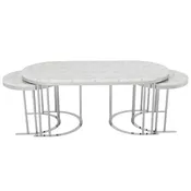 2 In 1 Coffee Table Silver Legs - White Top