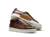 Amadeo Men's Taupe & Brown Leather Low-Top Sneakers