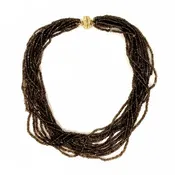 12-Strand Smoky Quartz Faceted Bead Necklace – 16.5" with Gold-Tone Clasp