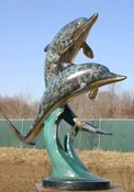 Bronze 2 Dolphins on a Marble Base