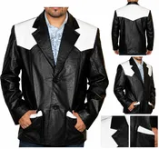 Men’s Genuine Leather Cowboy Blazer Black White Western Jacket