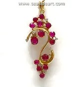 14K Yellow Gold Diamond & Ruby Pendant-Reverse 'S' Scroll Design