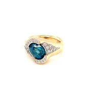 Blue Zircon and Diamond Ring
