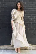 Asymmetric Micro-Pleated Ruffle Maxi Dress