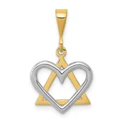 14K Two Tone Gold Star of David Heart Pendant