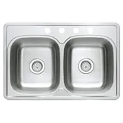 003-513 Stainless Steel 33″ x 22″ 50/50 Double Bowl Top-Mount Sink