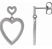 14K White Dangle Heart Earrings — Design Studio Jewelry