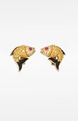 18k Gold Gem-Set & Diamond Fish Earclips