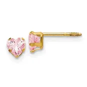 14k Children's Pink CZ Heart Earrings